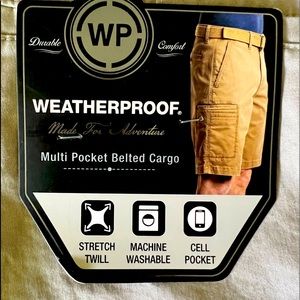 Weatherproof Mens multi pocket belted cargo shorts